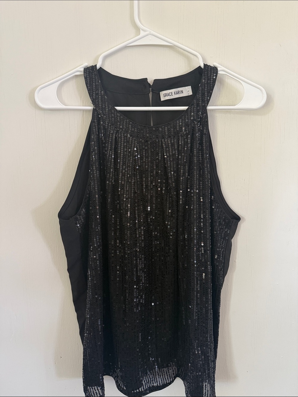 Grace Karin Black Sequin Halter Camisole